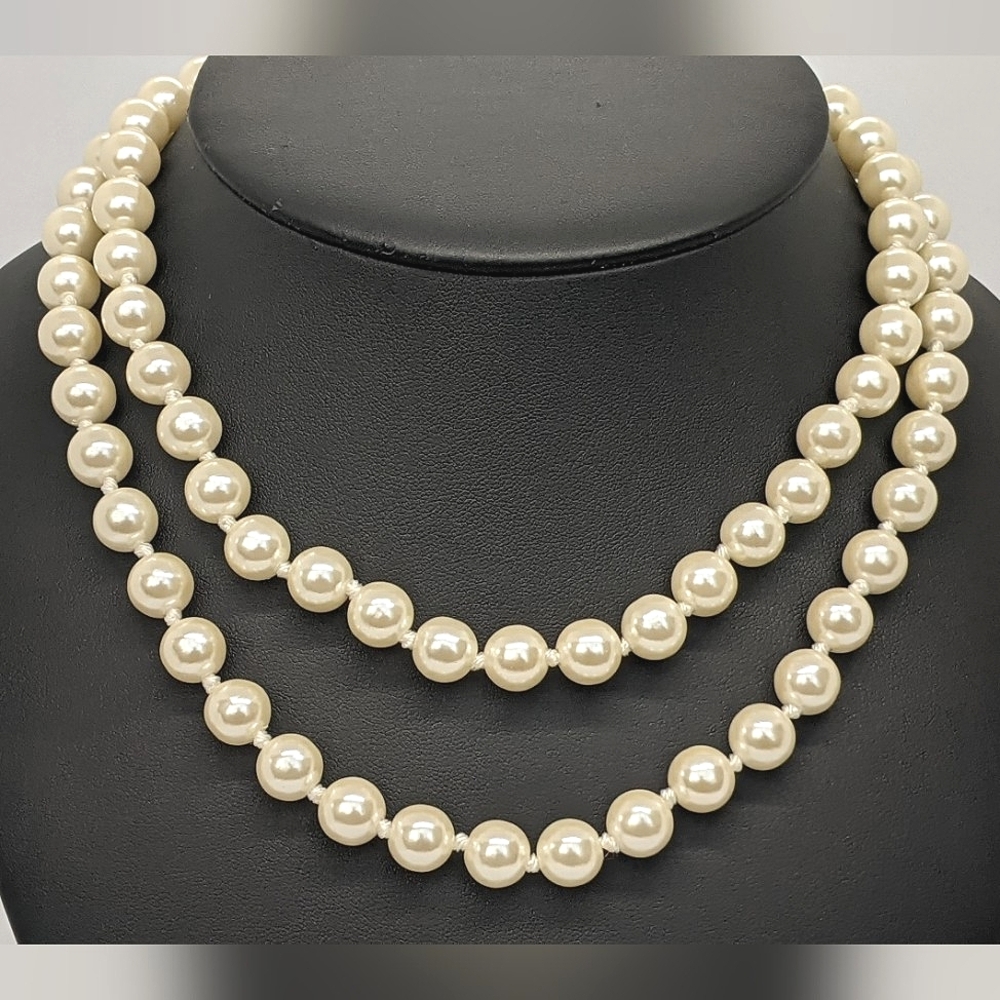 ERWIN PEARL Signed 10mm Double Strand Necklace • Gold Clasp • Jackie O Style - Picture 7 of 9